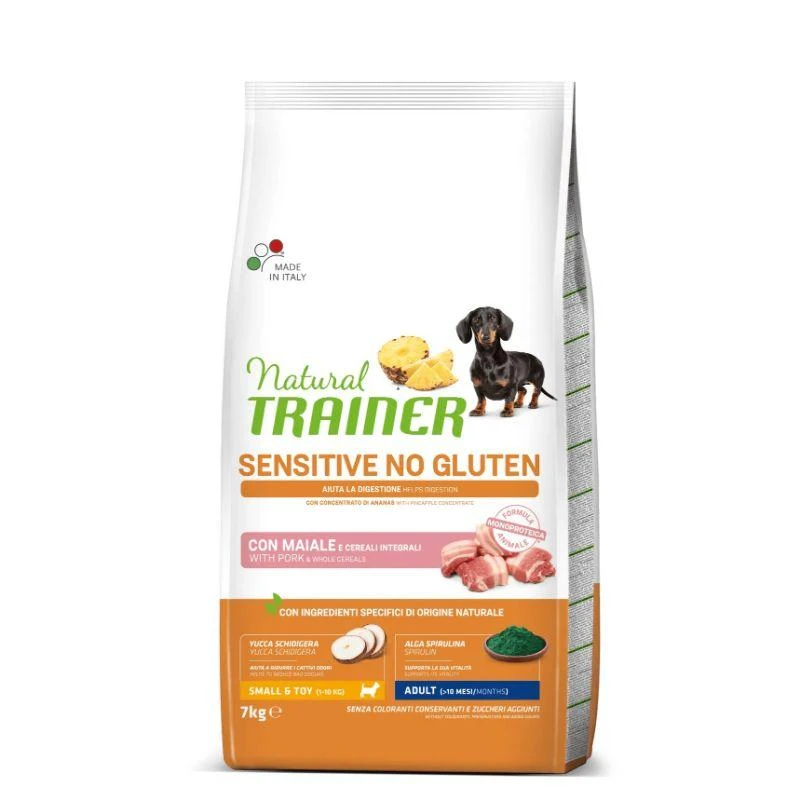 Natural Trainer ADULT DOG SENSITIVE be gliuteno MINI PORK (kiauliena) 7kg