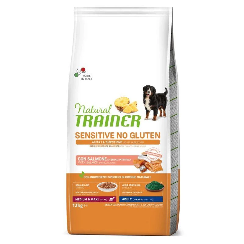 Natural Trainer ADULT DOG SENSITIVE be gliuteno Medium/Maxi su lašiša 12kg