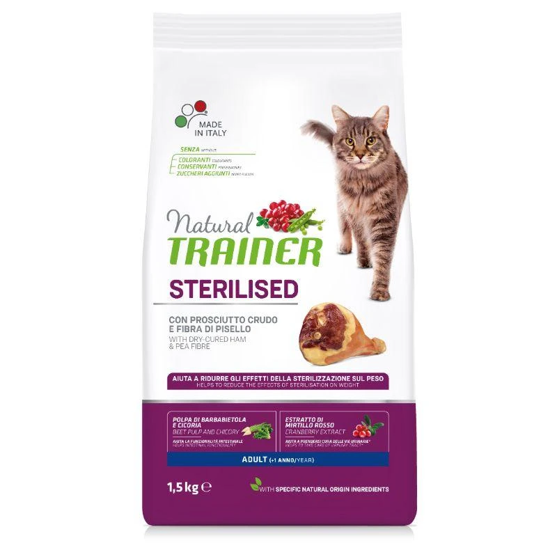Natural Trainer Cat adult Sterilised HAM su vytintu kumpiu 1.5kg