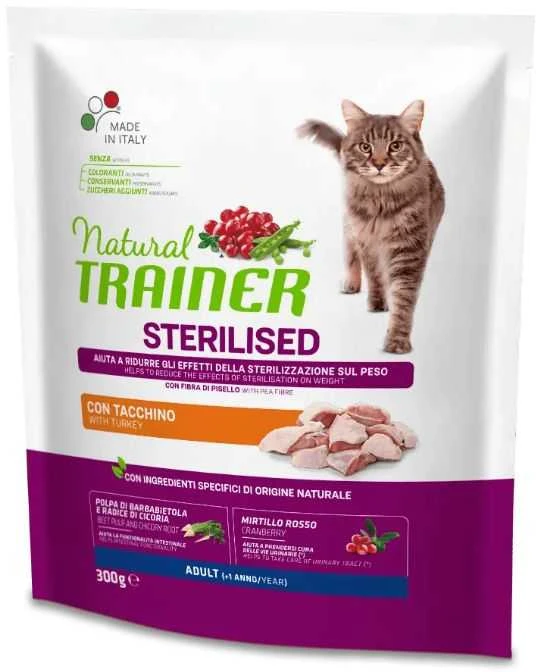 None NATURAL TRAINER Cat Adult Sterilised kalakutiena su kalakutiena 0.3kg