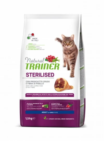 Natural Trainer Cat adult Sterilised HAM su vytintu kumpiu 10kg