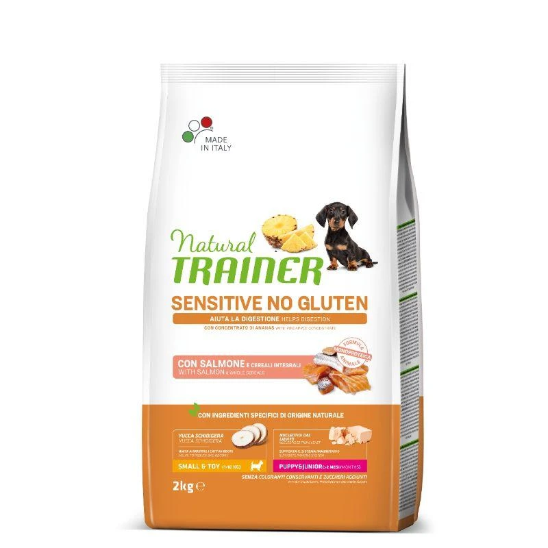 Natural Trainer DOG SENSITIVE be gliuteno PUPPY&amp;JUNIOR MINI su lašiša 2kg (6)