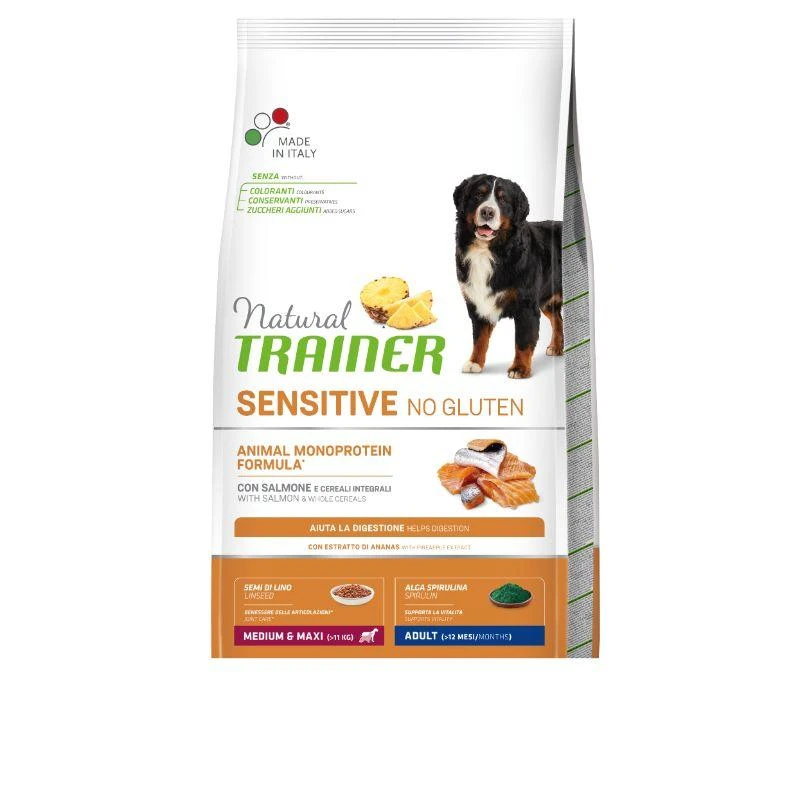 Natural Trainer ADULT DOG SENSITIVE be gliuteno Medium/Maxi su lašiša 12kg