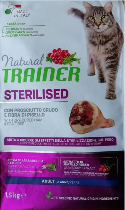 Natural Trainer Cat adult Sterilised HAM su vytintu kumpiu 10kg