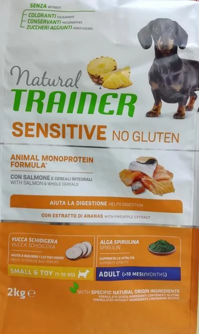 Natural Trainer ADULT DOG SENSITIVE be gliuteno MINI su lašiša 2kg