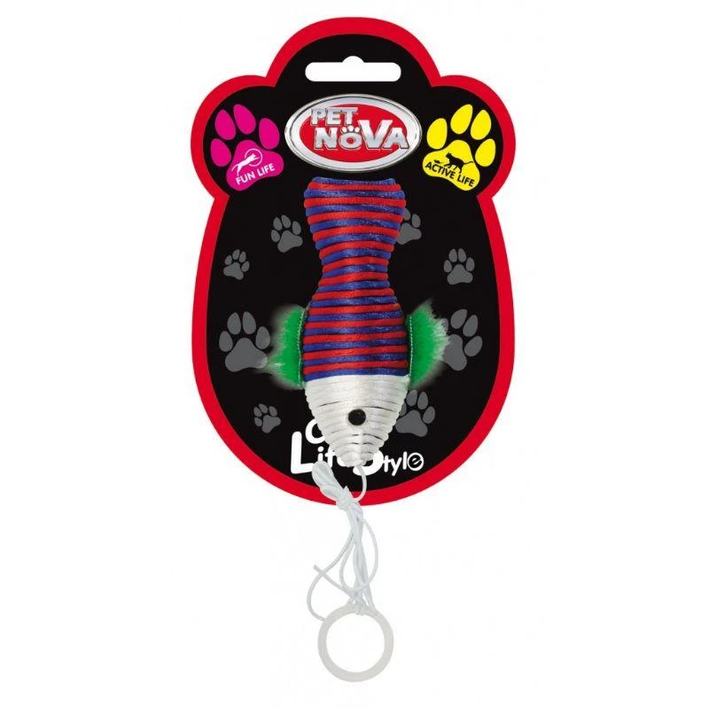 PET NOVA Fish žaislas katei su virvele 10x4cm 3vnt