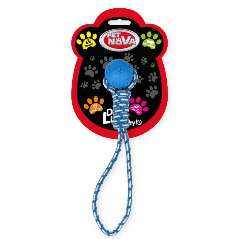 PET NOVA TPR Mėlynas kamuoliukas su virve 40cm 2vnt