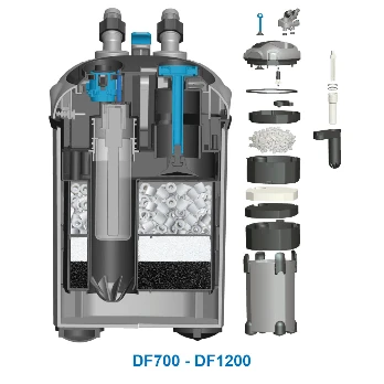 Prodac DF1200 išorinis filtras 350-500L akvariumui, su 9W UV lempa 25,5W 1200L/val