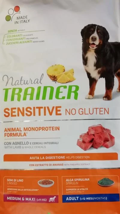 Natural Trainer ADULT DOG SENSITIVE be gliuteno Medium/Maxi su ėriena 12kg