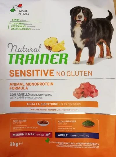 Natural Trainer ADULT DOG SENSITIVE be gliuteno Medium/Maxi su ėriena 3kg