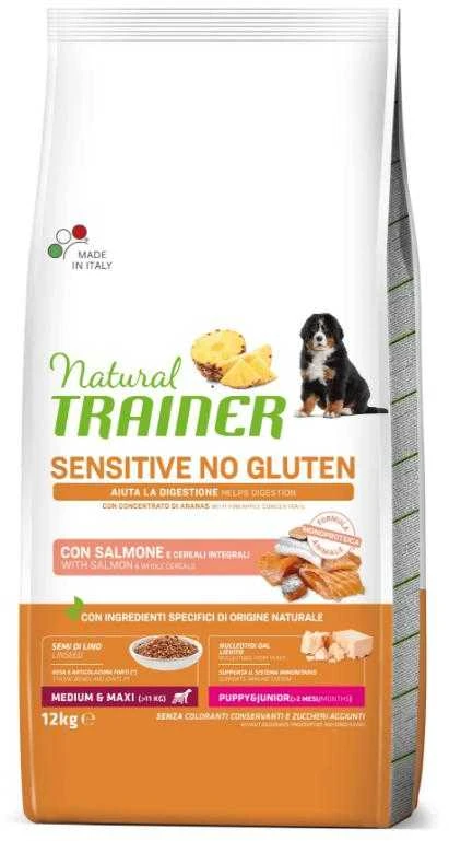 Natural Trainer DOG SENSITIVE be gliuteno PUPPY&JUNIOR Medium/Maxi su lašiša 12kg