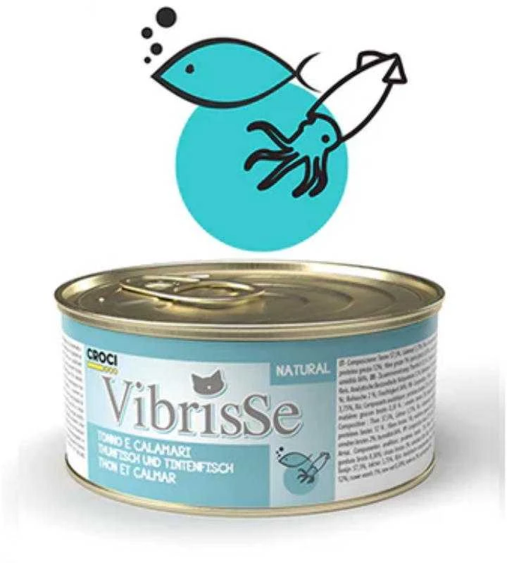 VIBRISSE konservai katėm su tunu ir kalmarais 70g 12vnt