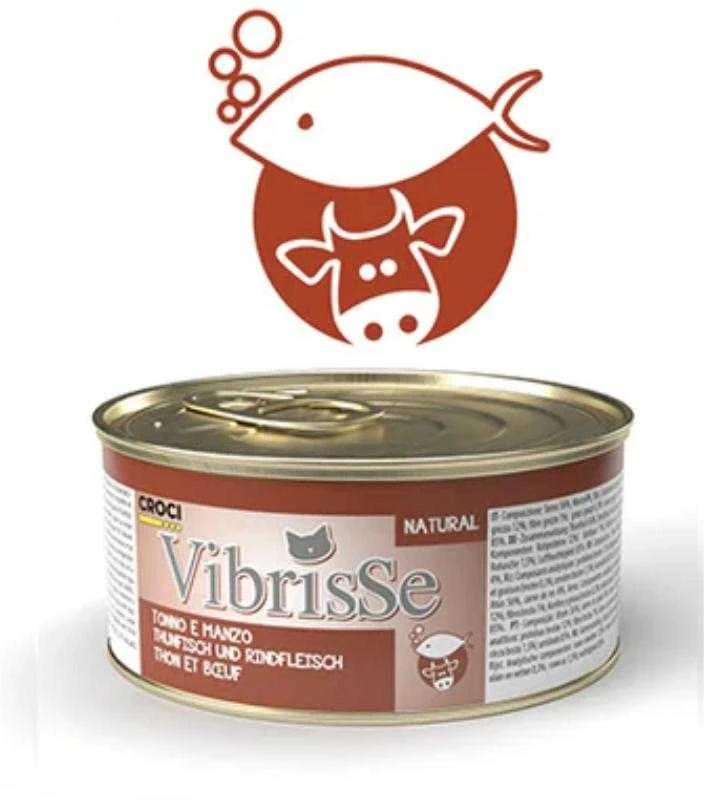 VIBRISSE konservai katėms su tunu ir jautiena padaže 70g 12vnt
