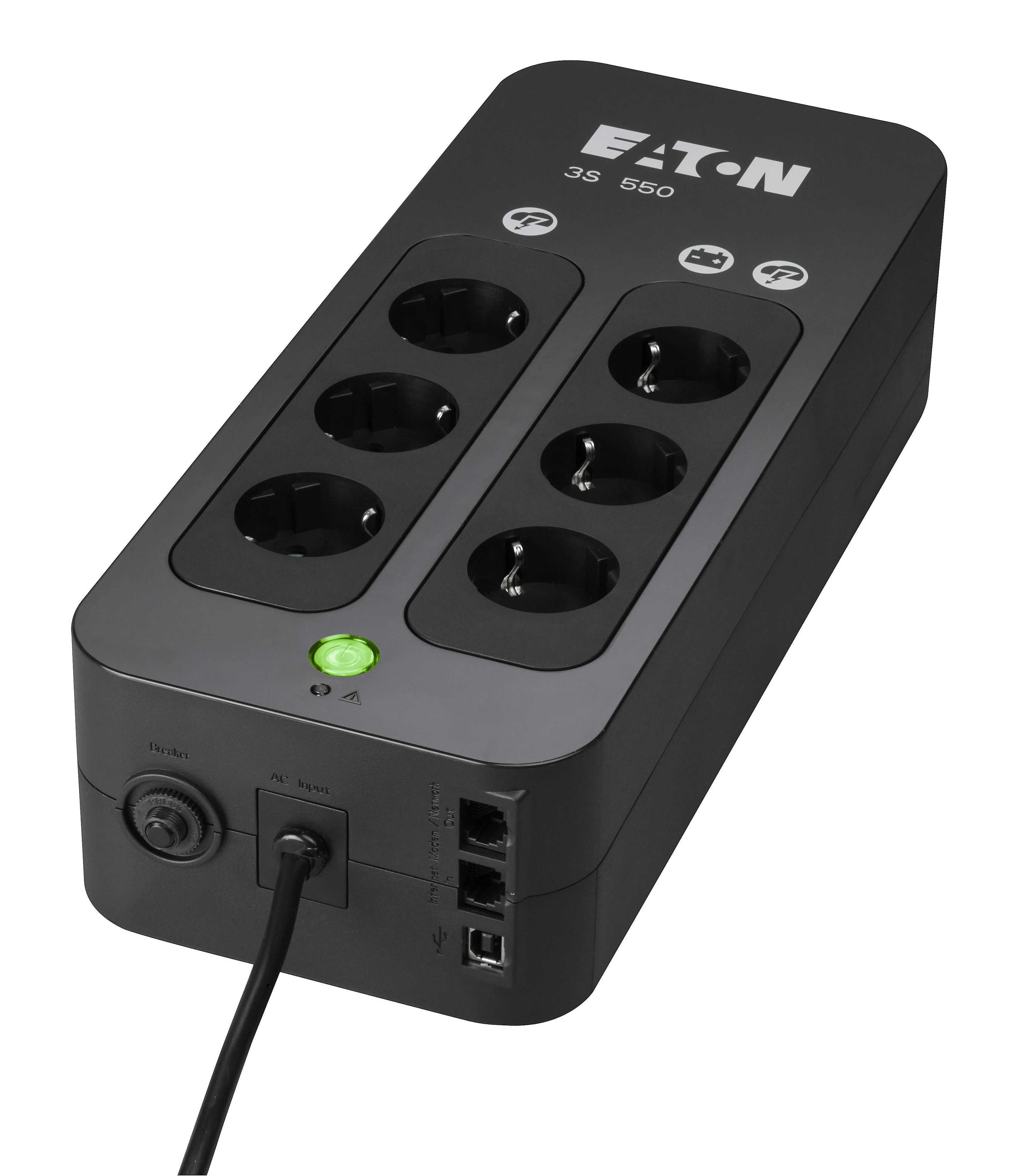 Apc Eaton 3S550D nepertraukiamo maitinimo resursai (UPS) Budėjimo režimas (neprisijungus) 550 VA 330 W 6 AC išvestis(ys / čių)
