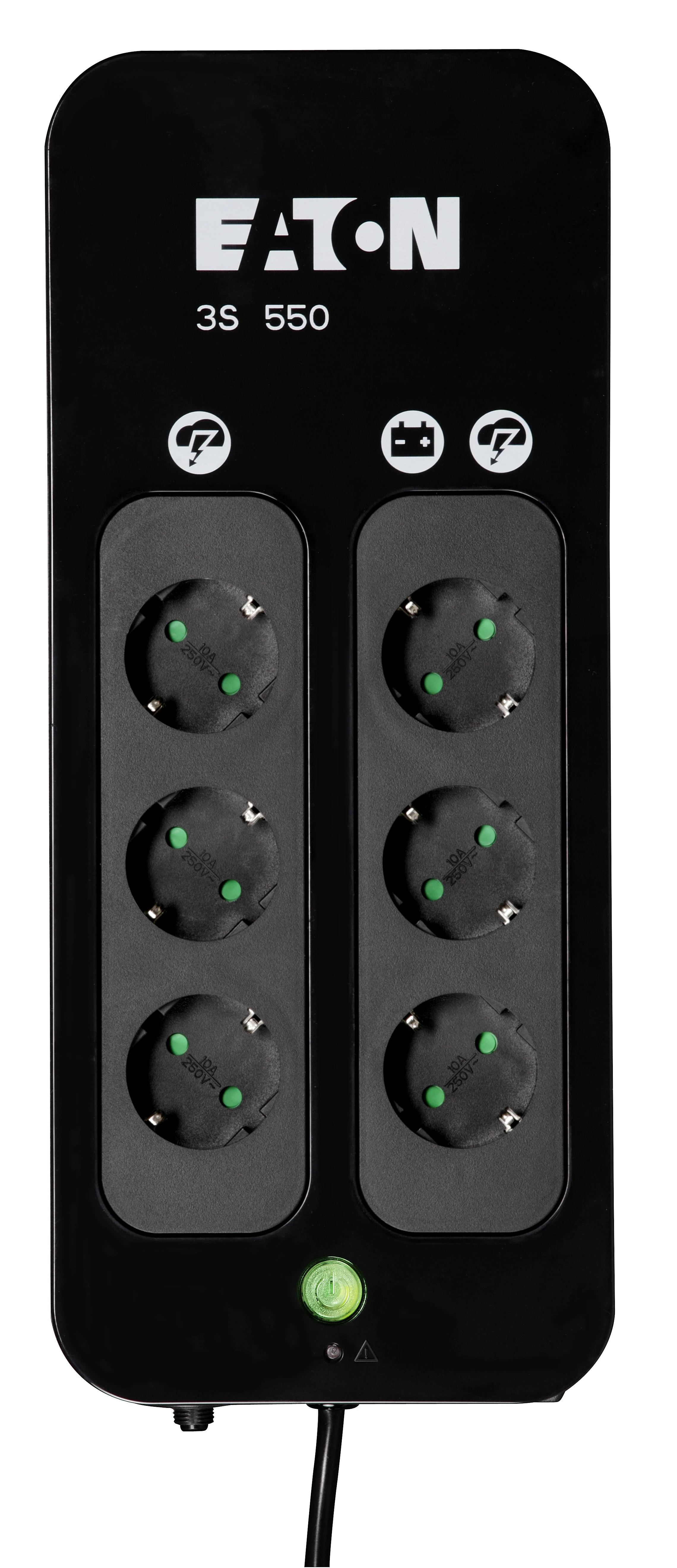 Apc Eaton 3S550D nepertraukiamo maitinimo resursai (UPS) Budėjimo režimas (neprisijungus) 550 VA 330 W 6 AC išvestis(ys / čių)