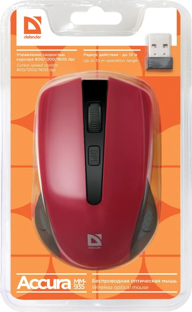 DEFENDER Optinė belaidė pelė Accura MM-935 red 4 buttons 800-1600 dpi