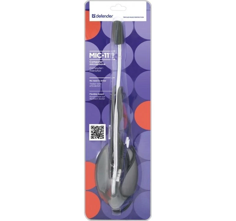 Defender mikrofonas PC MIC-111 pilkas, laidas 1,5 m, MIC111 64111