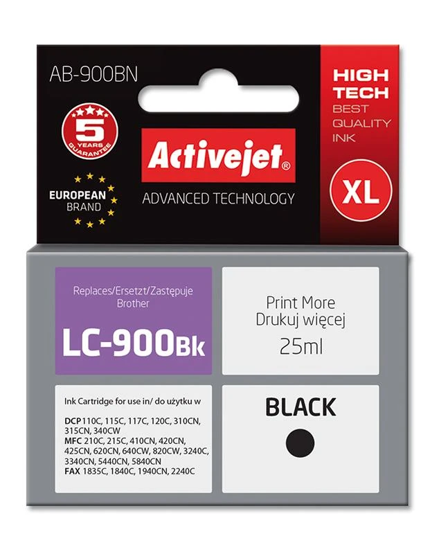 Activejet AB-900BN rašalas (pakeitimas Brother LC900Bk; Supreme; 25 ml; juodas)
