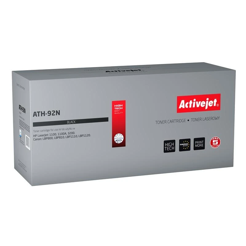 Activejet ATH-92N toneris HP spausdintuvams; HP 92A C4092A, Canon EP-22 pakeitimas; Aukščiausias; 3100 puslapių; juodas