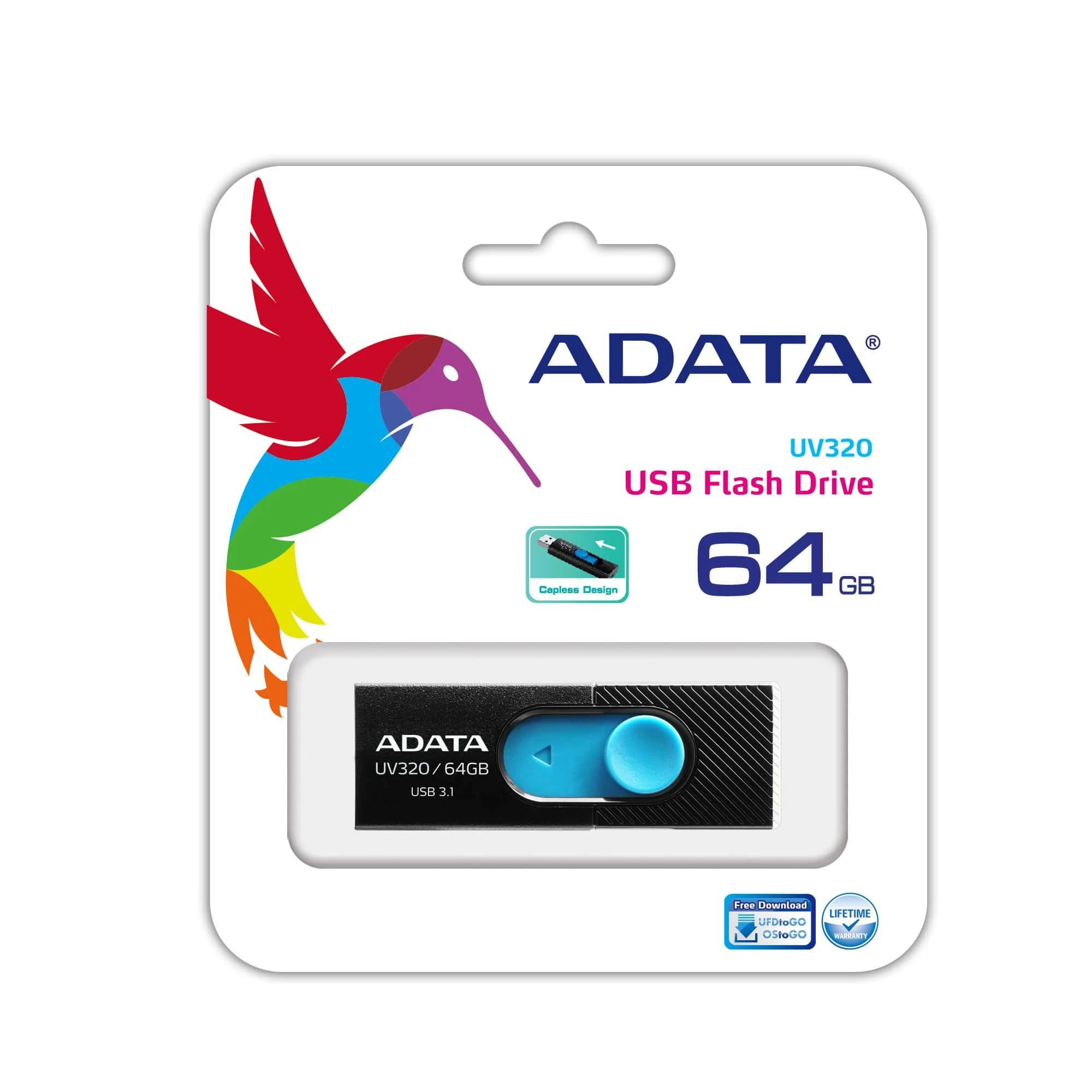 Atmintukas Adata UV320 64GB Juodas/Mėlynas
