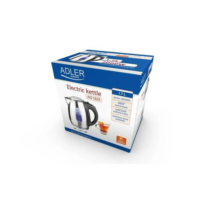 Adler | Virdulys | AD 1223 | Standard | 2200 W | 1.7 L | Nerūdijantis plienas | 360° rotational base | Nerūdijantis plienas