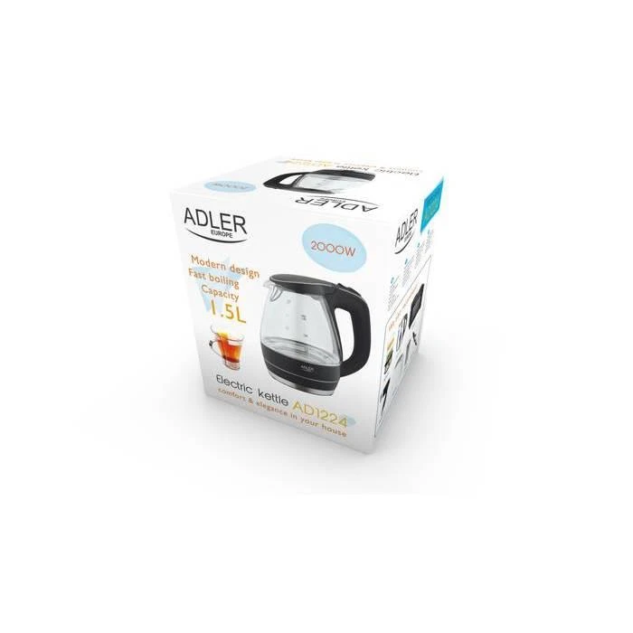 Adler | Virdulys | AD 1224 | Standard | 2000 W | 1.5 L | Glass | 360° rotational base | Juodas