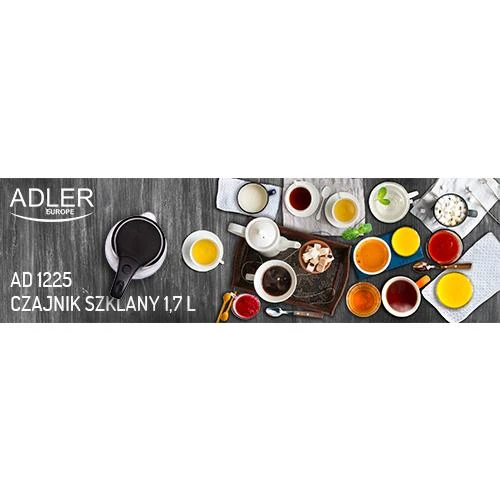 Adler | Virdulys | AD 1225 | Standard | 2000 W | 1.7 L | Glass | 360° rotational base | Nerūdijantis plienas/Transparent