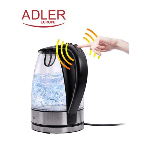 Adler | Virdulys | AD 1225 | Standard | 2000 W | 1.7 L | Glass | 360° rotational base | Nerūdijantis plienas/Transparent