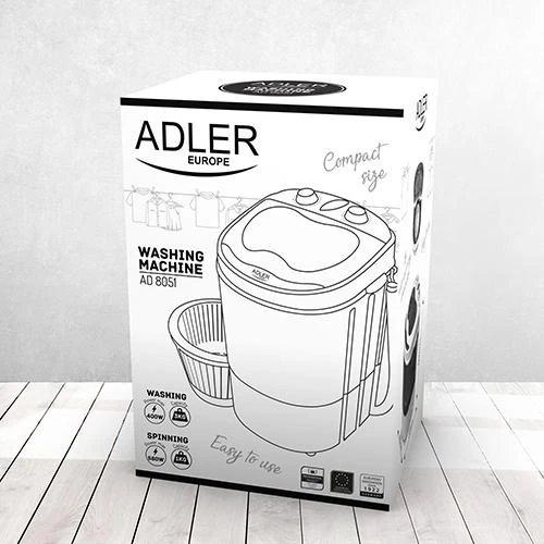 Adler | Skalbimo mašina | AD 8051 | Top loading | Skalbimo talpa 3kg | Unspecified RPM | Gylis 37 cm | Plotis 38 cm | Baltas/Mėlyna