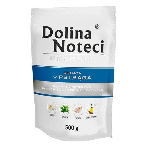 Visavertis konservuotas pašaras visų veislių suaugusiems šunims Dolina Noteci PREMIUM su upėtakiu 500g