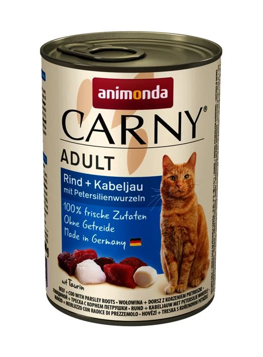 Animoda Kačių Maistas - ANIMONDA Carny Suaugusiųjų Jautiena su Menkių Žuvimi ir Petražolėmis 400g Be Grūdų