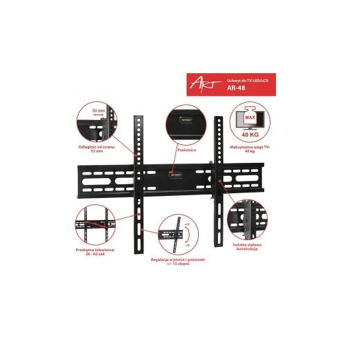 ART RAMT AR-48 Laikiklis AR-48 26-60 skirtas LCD/LED/PLAZMA juodas 40KG vertikalus reguliavimas