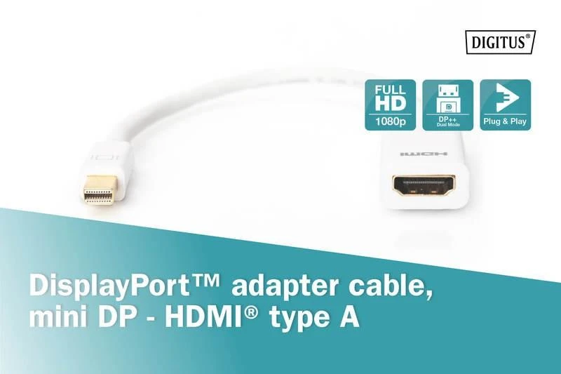 Assmann Electronic ASSMANN DisplayPort adapterio kabelis mini DP - HDMI tipas AM/F 0.15m DP 1.1a suderinamas su CE wh