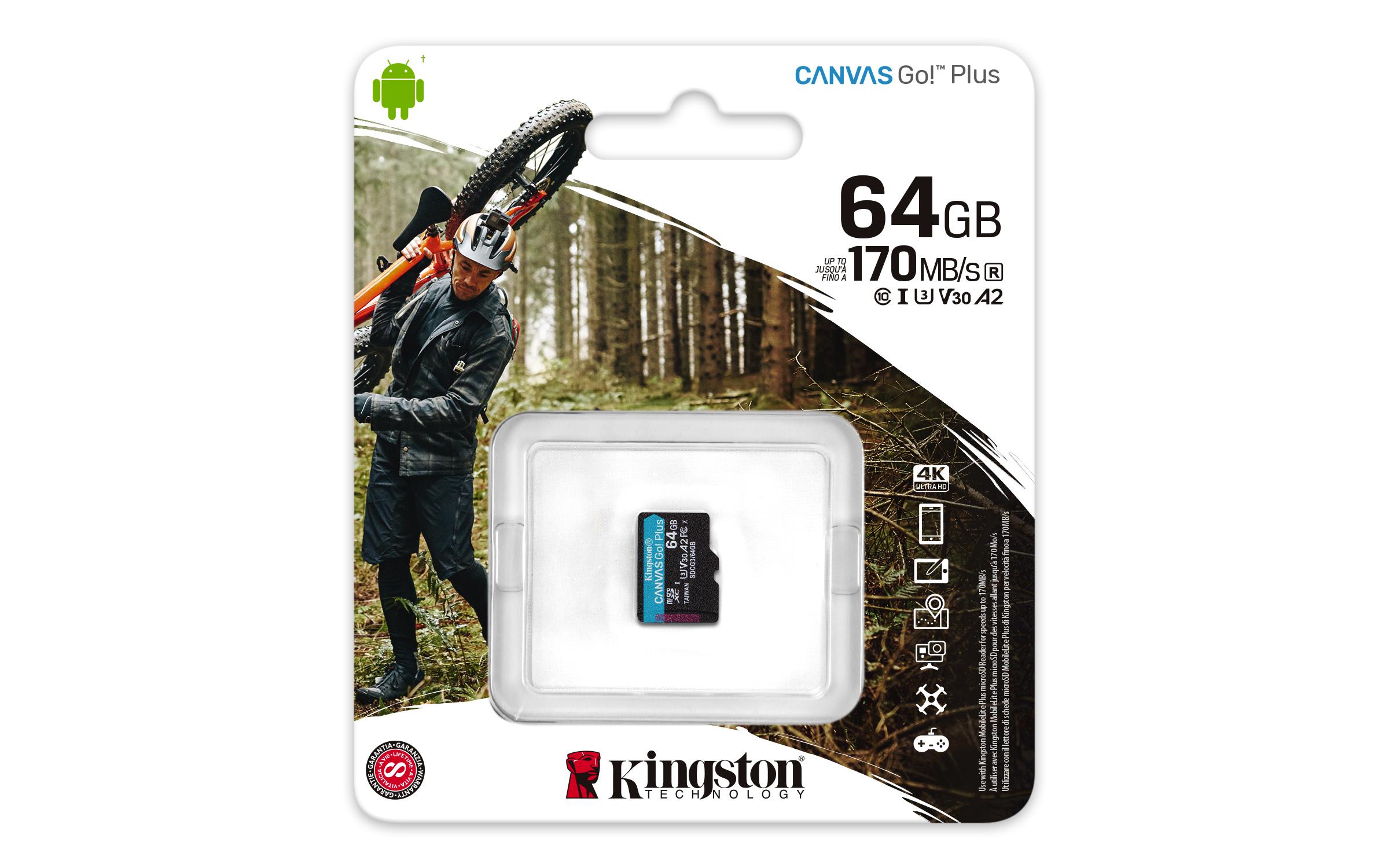 Kingston Technology Canvas Go! Plus atminties kortelė 64 GB MicroSD Klasės 10 UHS-I
