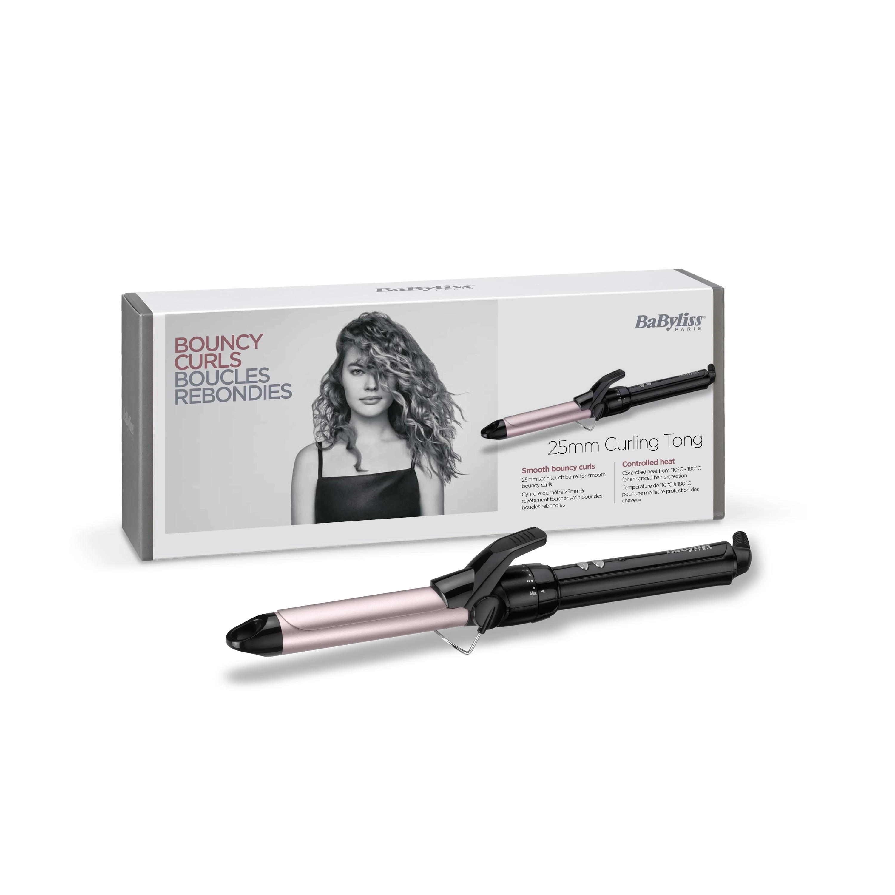 BABYLISS Plaukų garbanojimo žnyplės C325E Sublim Touch Curling Iron Barrel diameter 25 mm, Temperature (min) 150 °C, Temperature (max) 180 °C, Number of heating levels 10, Ekranas No, Juodas/pink, Yes, Yes, Yes