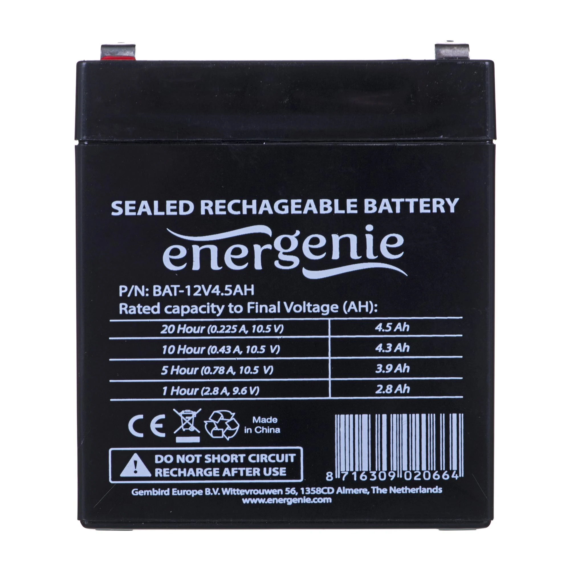 Gembird EnerGenie | UPS battery, 12V, 4.5 Ah | BAT-12V4.5AH