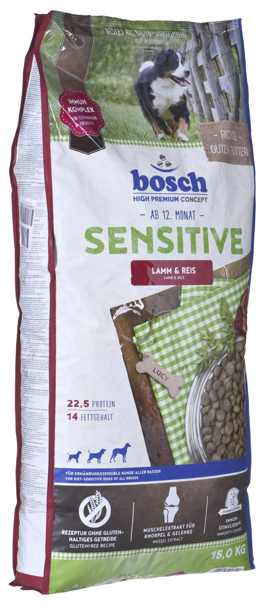 Bosch Petfood bosch Dog Adult SENSITIVE ėriena & RICE – pašaras šunims su ėriena ir ryžiais, kurių jautri virškinimo sistema 15kg
