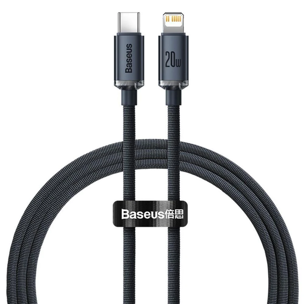 Baseus Crystal Shine USB-C į Lightning jungties laidas, 20W, PD, 2m juodos spalvos