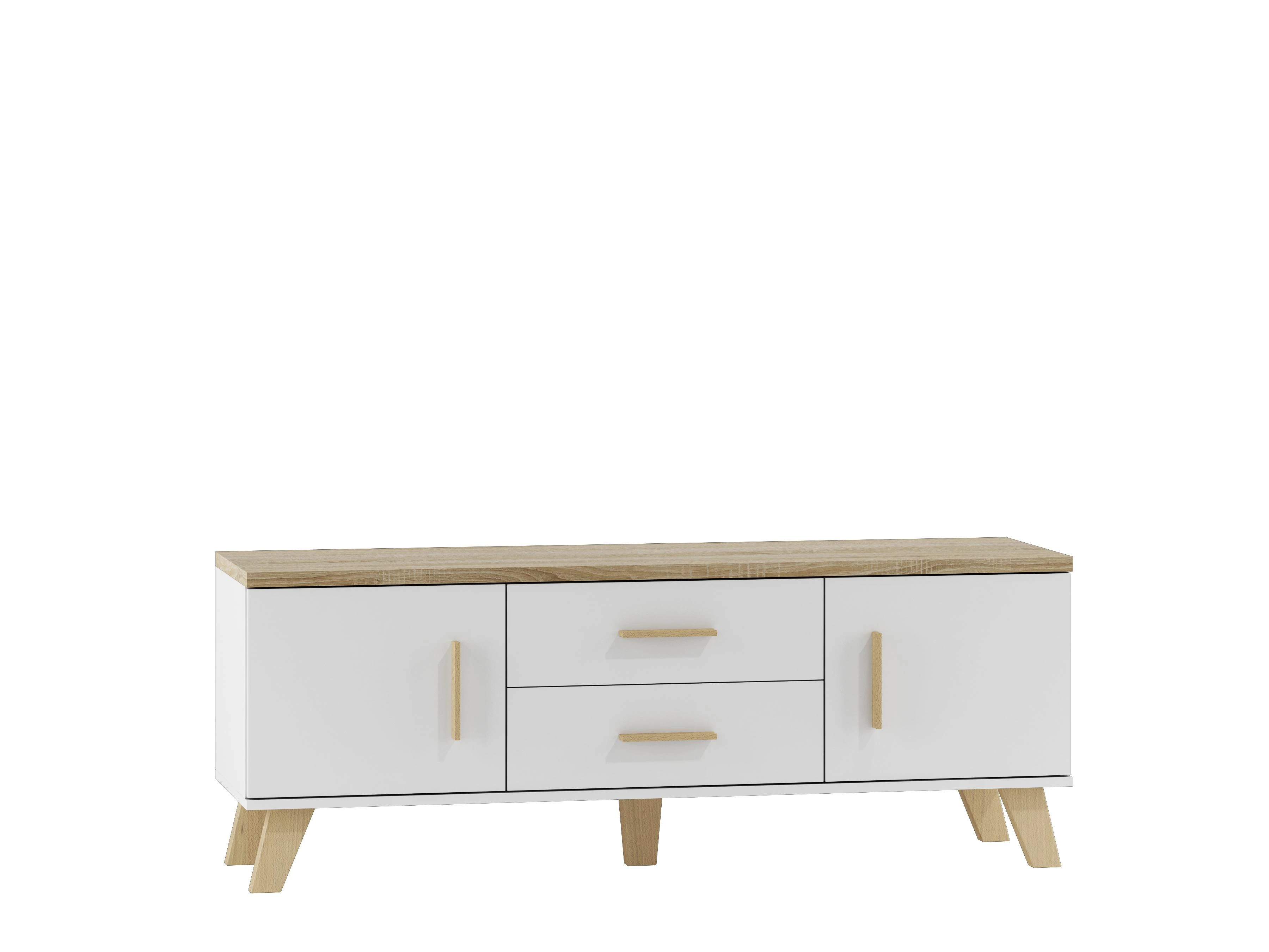 TV staliukas Cama Meble Televizoriaus Stovas - Cama LOTTA 140 Cm Baltas Sonoma Ąžuolas