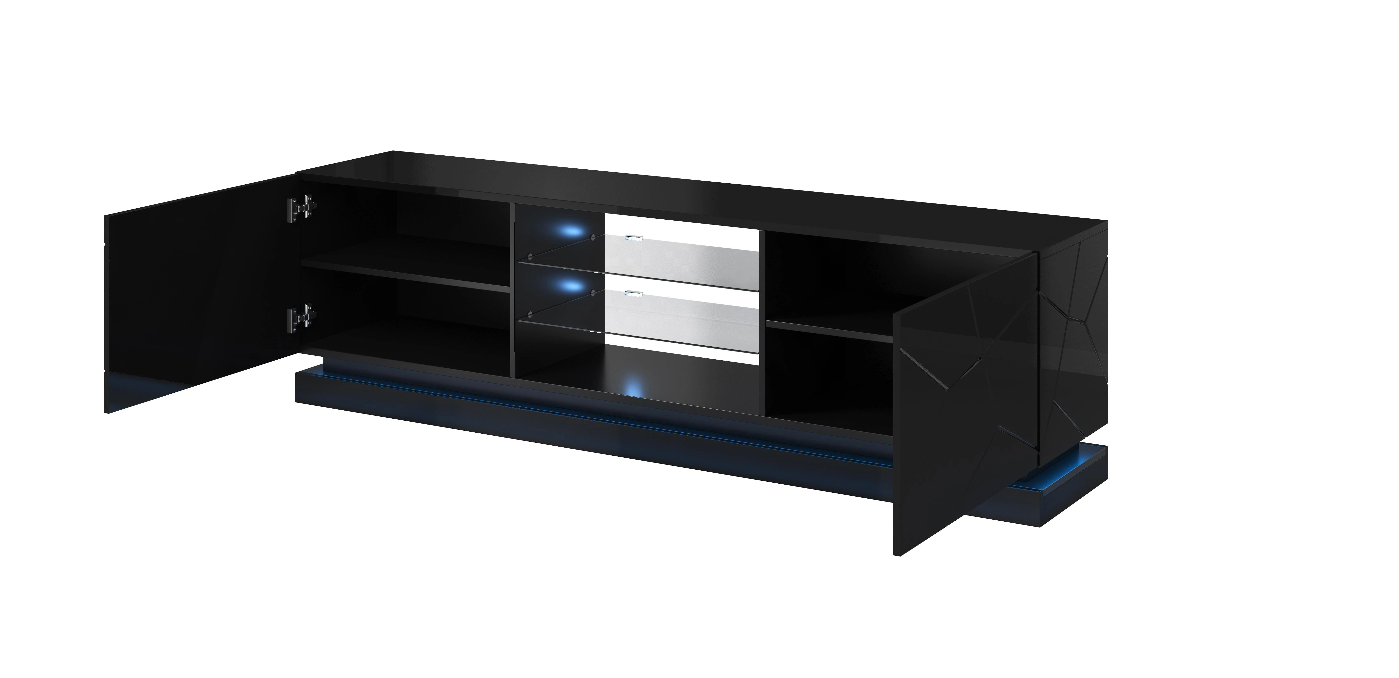 TV staliukas Cama Meble Televizoriaus Stovas - Cama QIU 200 Juodas Blizgus