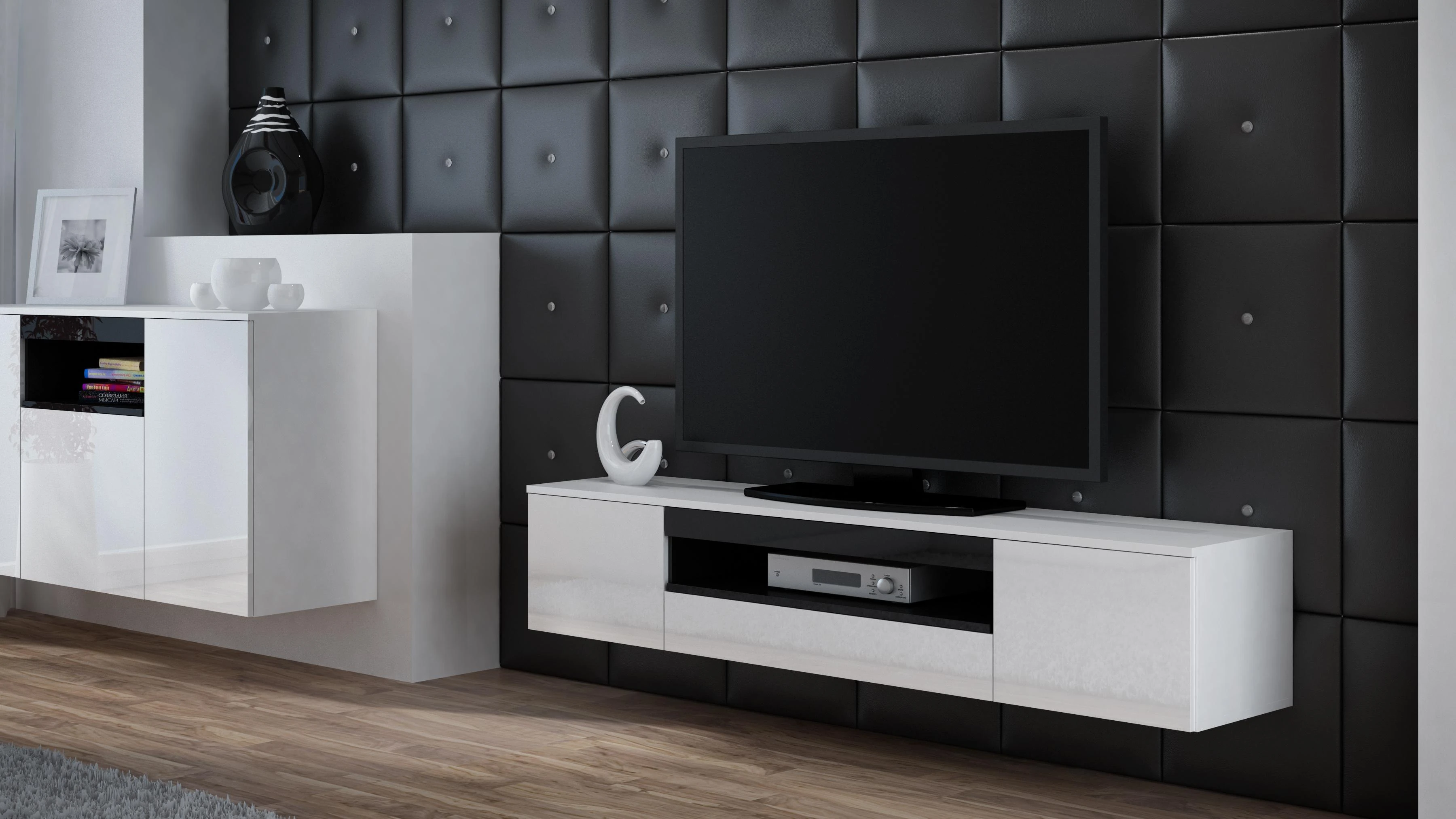 TV staliukas Cama Meble Televizorius - Cama R Viva BI/BI+CZ Stovas Garso ir Vaizdo Aparatūrai 1 Stalčius