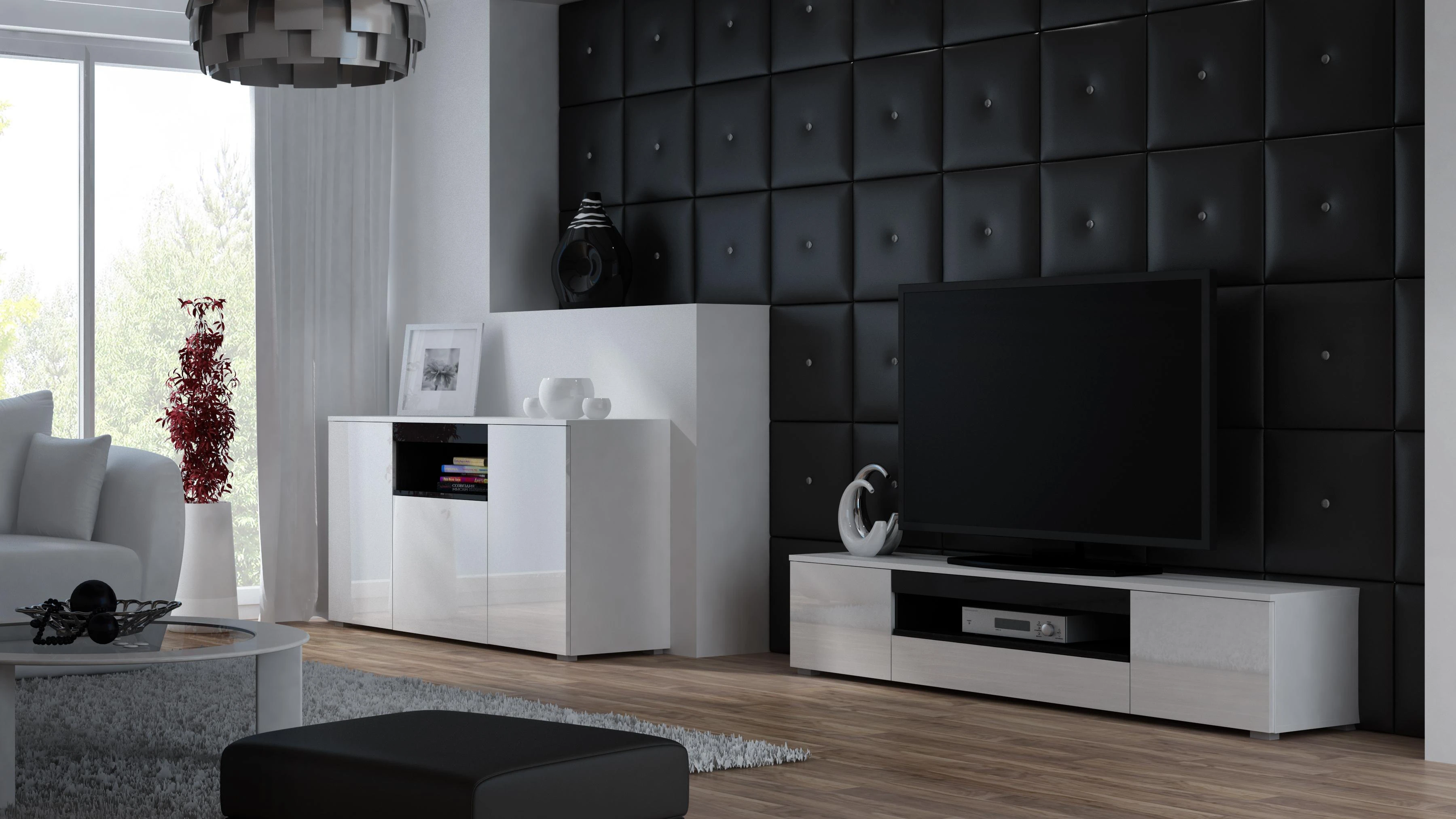 TV staliukas Cama Meble Televizorius - Cama R Viva BI/BI+CZ Stovas Garso ir Vaizdo Aparatūrai 1 Stalčius