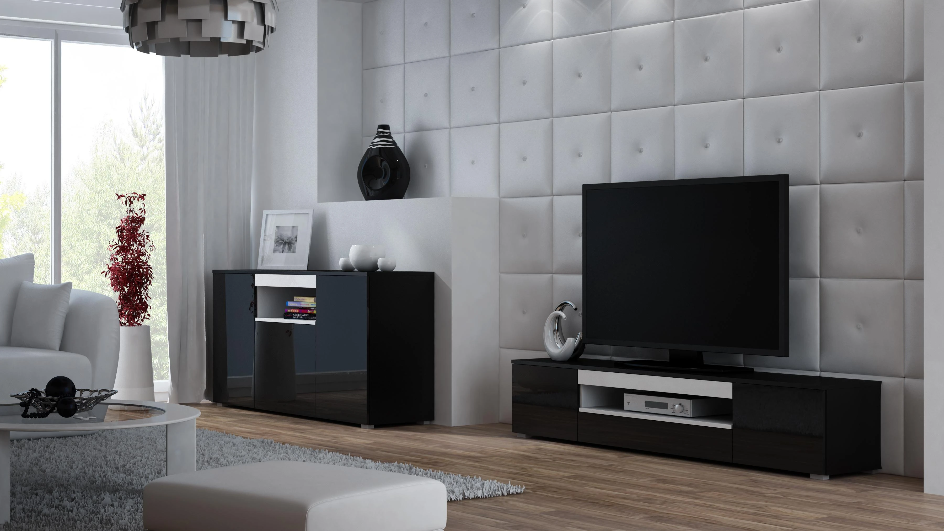 TV staliukas Cama Meble Televizorius - Cama R Viva CZ/CZ+BI Stovas Garso ir Vaizdo Aparatūrai 1 Stalčius