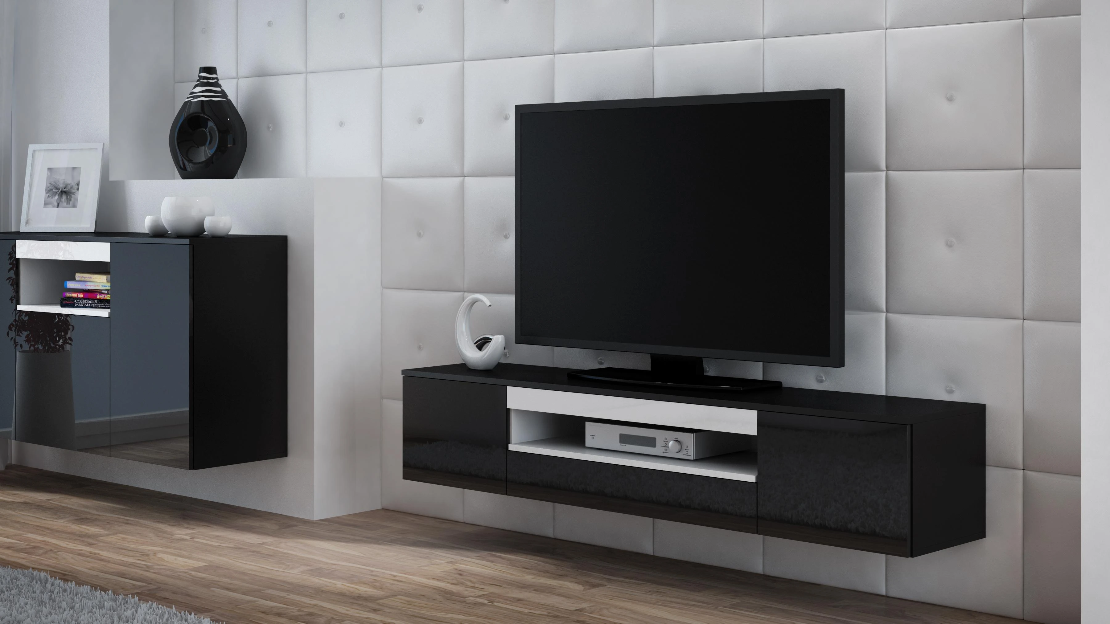 TV staliukas Cama Meble Televizorius - Cama R Viva CZ/CZ+BI Stovas Garso ir Vaizdo Aparatūrai 1 Stalčius