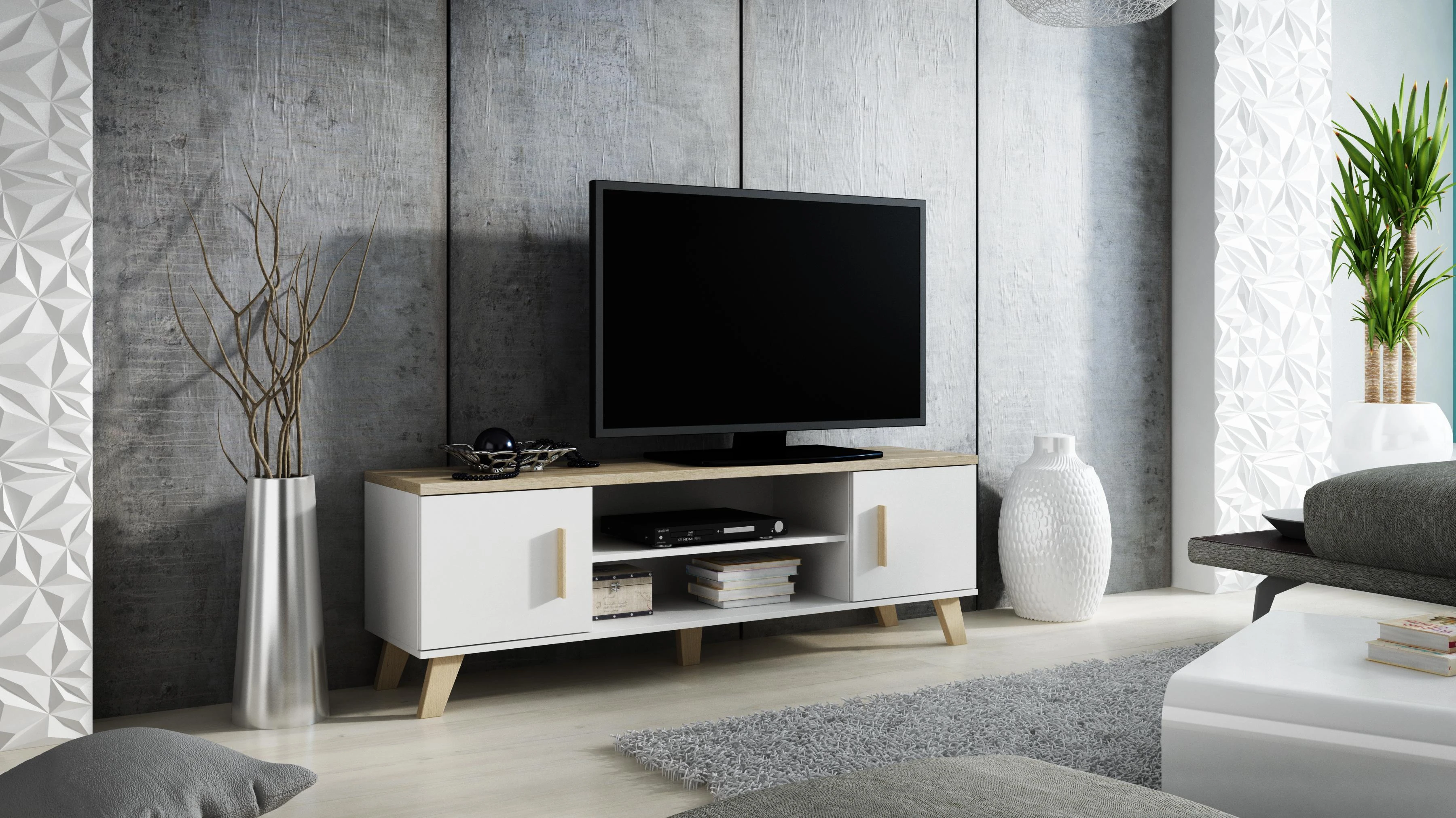 TV staliukas Cama Meble Televizorius - Cama Lotta 160 2D2K Baltas
