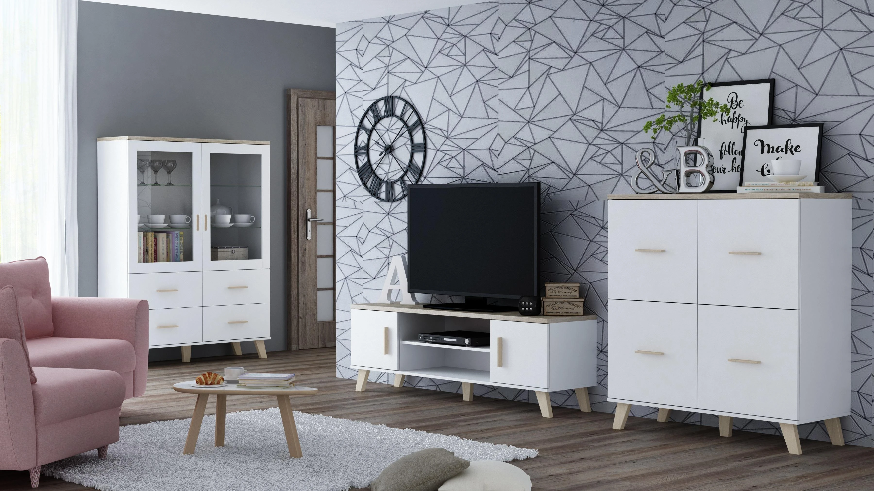 TV staliukas Cama Meble Televizorius - Cama Lotta 160 2D2K Baltas