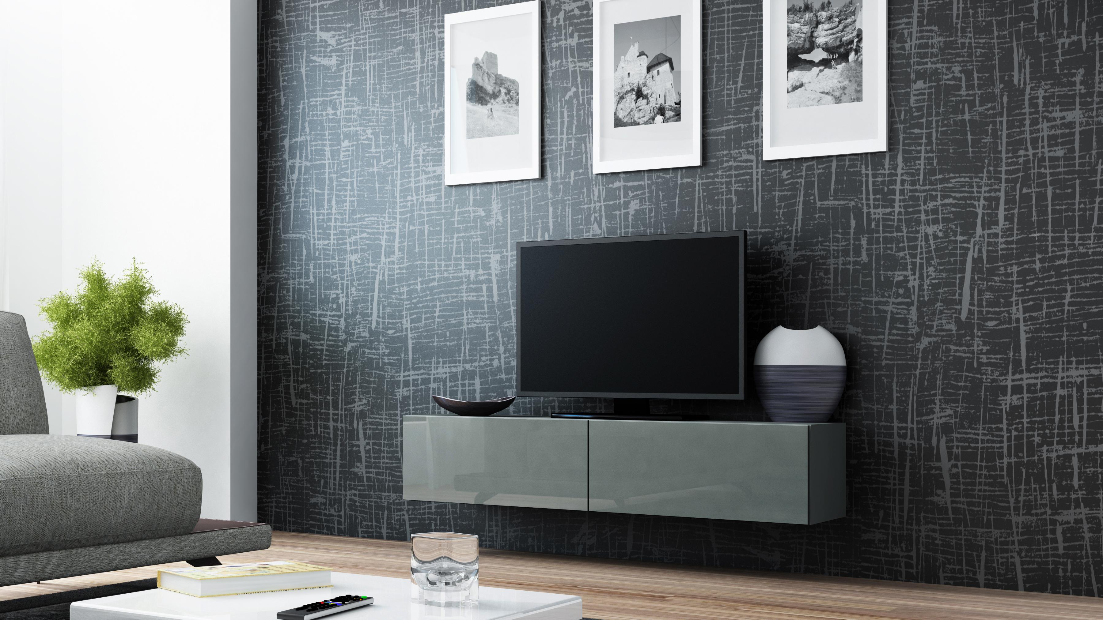 Cama TV staliukas VIGO 140 30/140/40 (spalva: pilka/blizgi pilka)