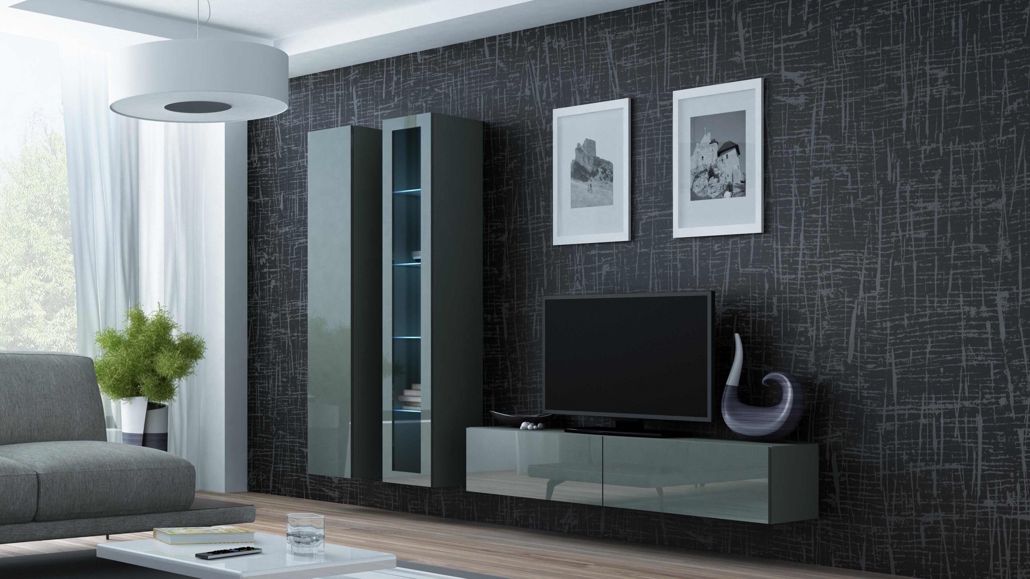 Cama TV staliukas VIGO 140 30/140/40 (spalva: pilka/blizgi pilka)