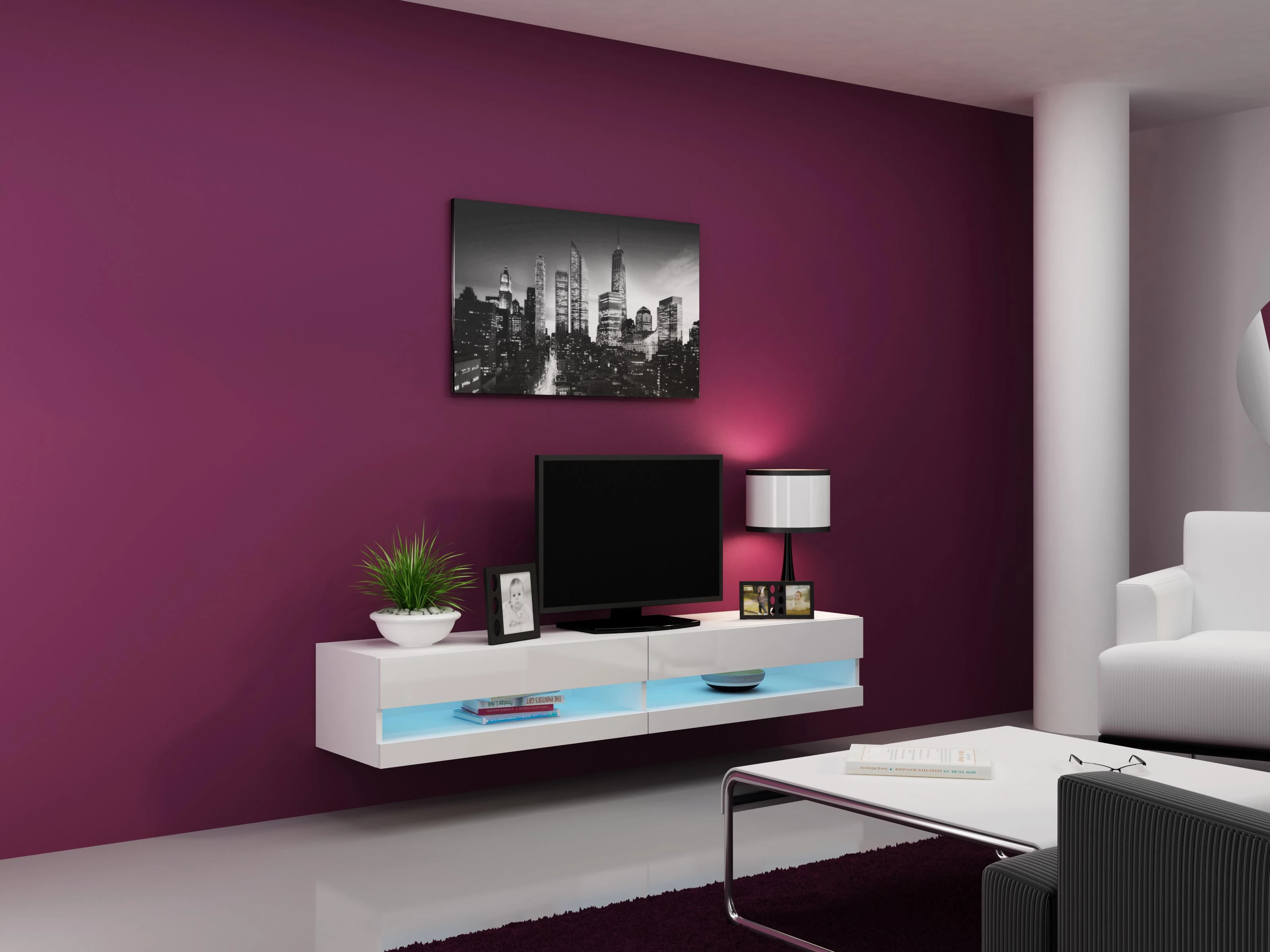 Cama TV staliukas VIGO NEW 30/180/40 (spalva: balta/blizgi balta)