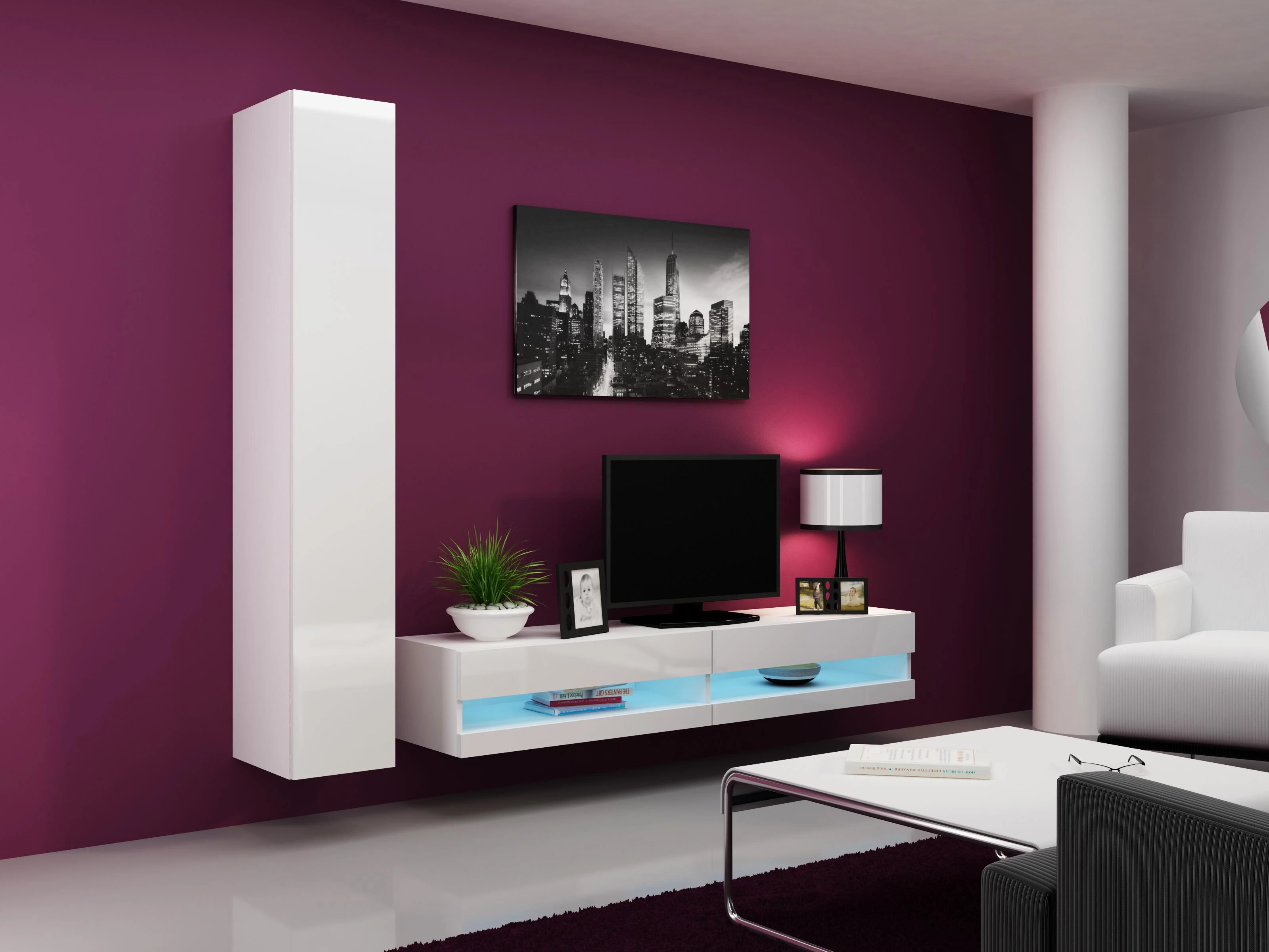 Cama TV staliukas VIGO NEW 30/180/40 (spalva: balta/blizgi balta)